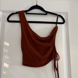 SHEIN Brown One-Shoulder Crop Top